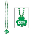 33" Beads w/ Attached Custom Direct Pad Printed Shamrock Shaped Medallion